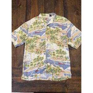 Bugle Boy Classics Hawaiian Shirt Tropical Palm‎ Trees Button Up Shirt L